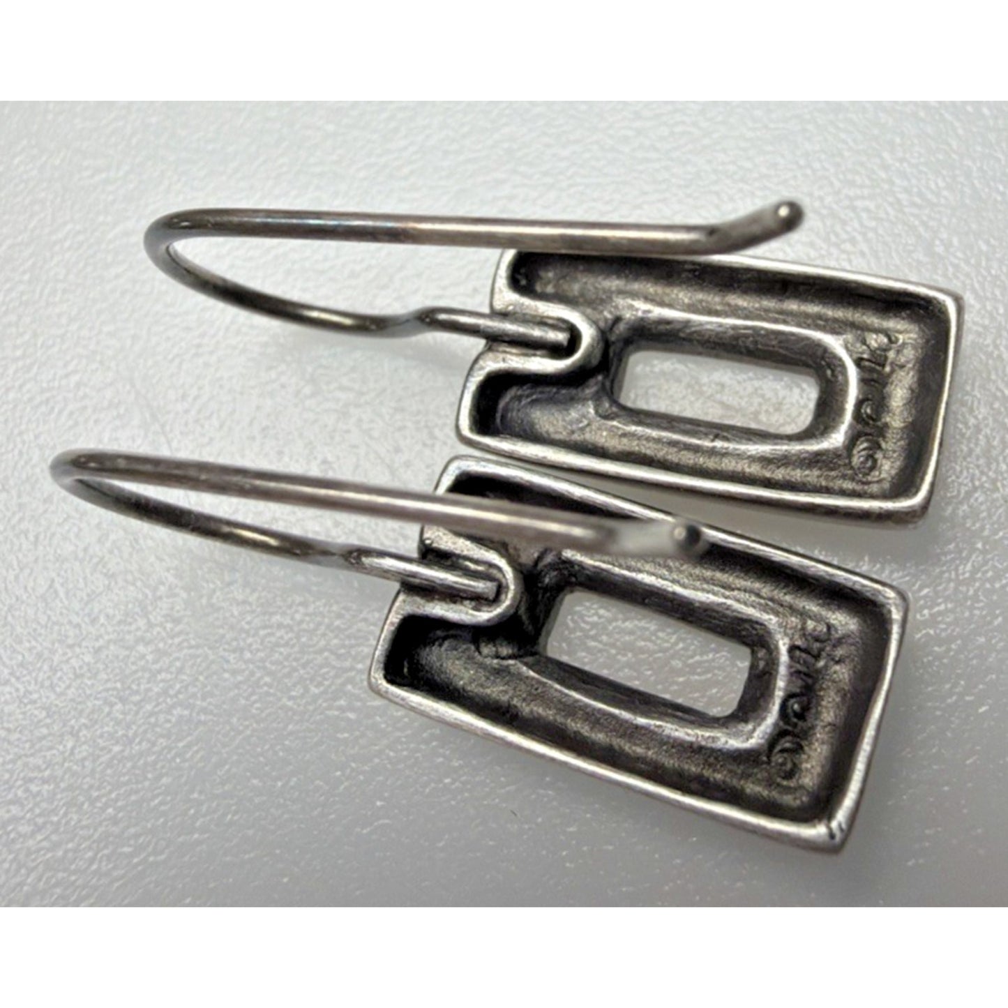 Vintage Sterling Silver 925 Modernist Rectangle Picture Frame Earrings Hook