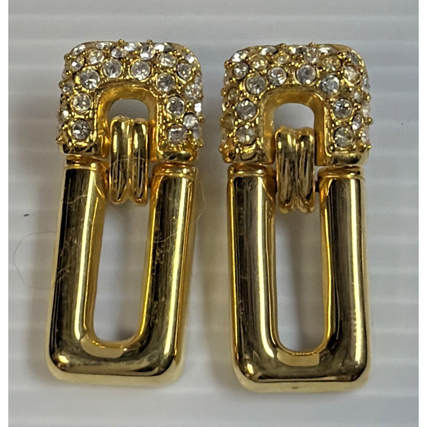 Vintage Park Lane Gold Tone Pave Rhinestone Door Knocker Post Earrings Modernist
