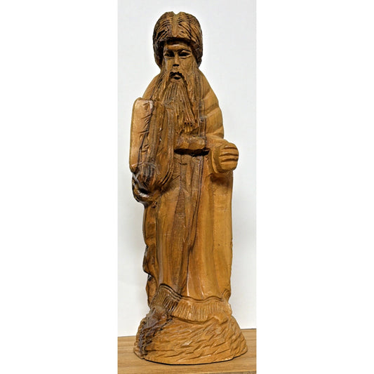 Vintage Hand Carved Olive Wood Moses Sculpture Ten Commandments As Is