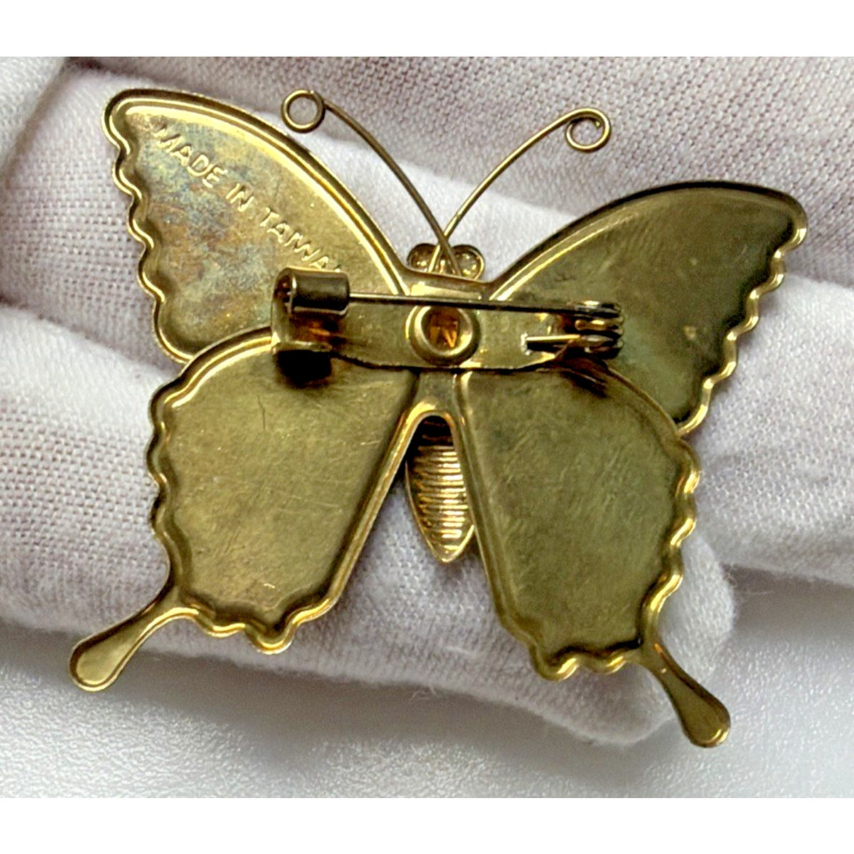 Vintage Lot of 2 Enamel Butterfly Brooch Monarch Red Blue Gold