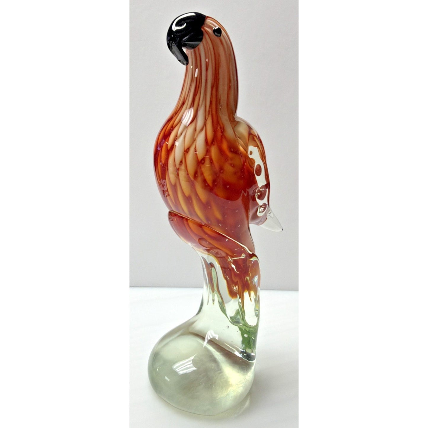 Vintage Blown Art Glass Parrot Sculpture Sommerso Bullicante Red White Bubbles