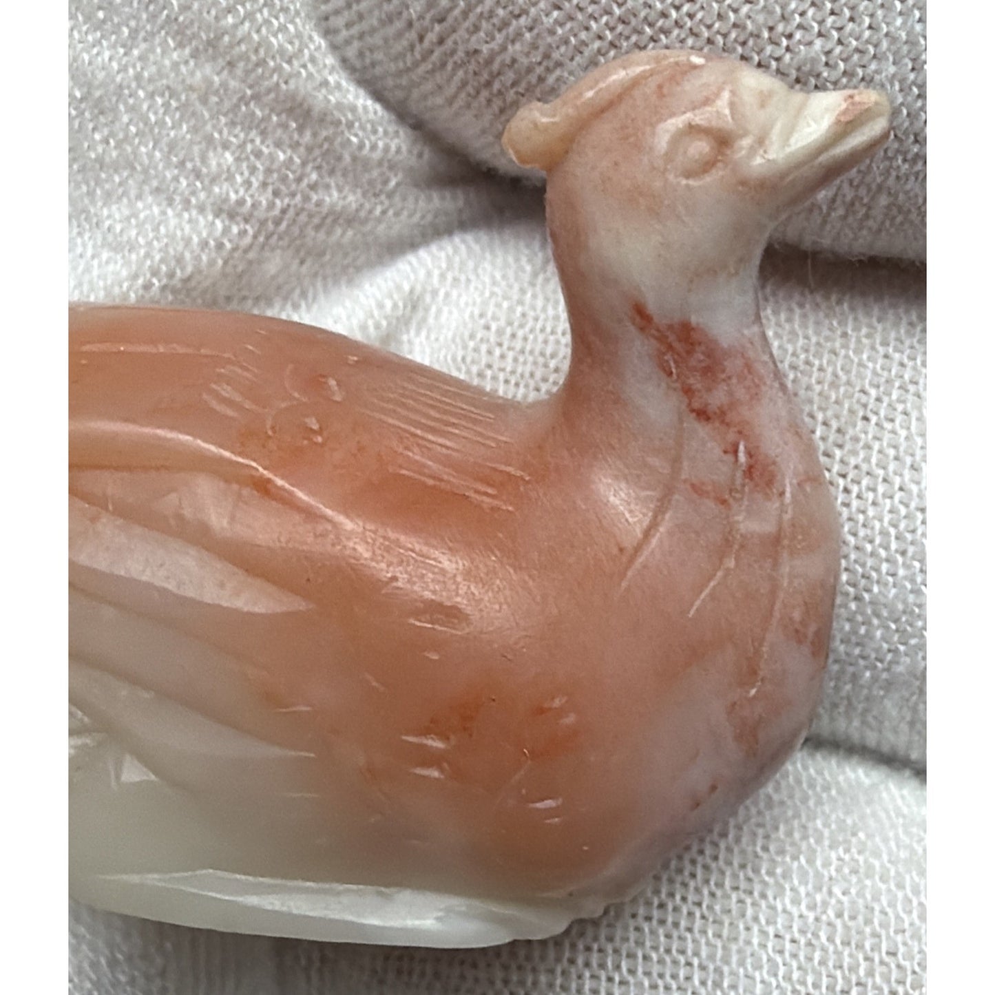 Old Chinese Hand Carved Hetian Jade Nephrite Bird Peacock Figurine Signed As Is
