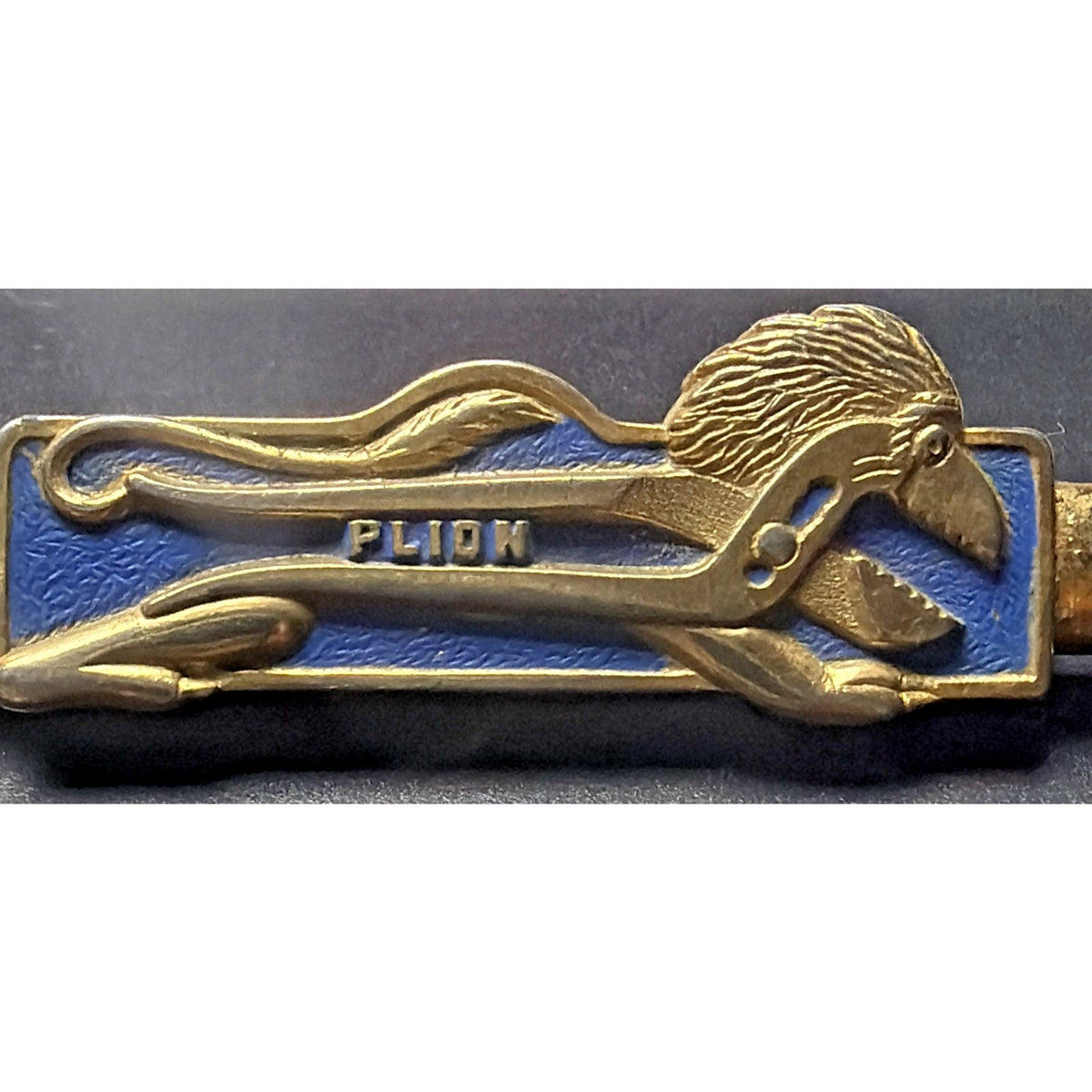 Vtg Advertisement Proto Plion Tools Lion Wrench Tie Bar Clip Gold Enamel Blue