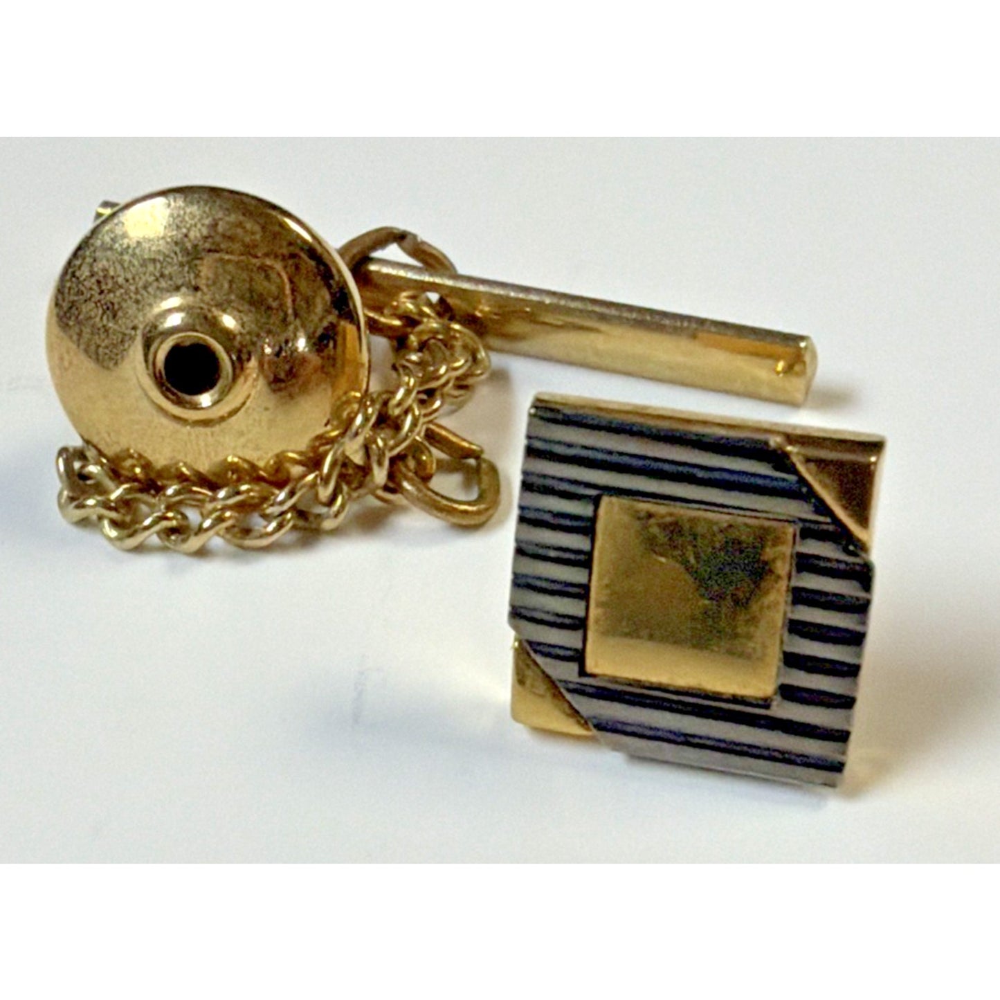 Vintage Pierre Cardin Square Black Lined Gold Tone Tie Bar Pin Tack