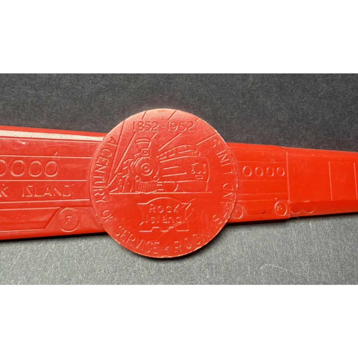 Vintage Rock Island Lines Letter Opener Century Of Service Train Red 1852 1952