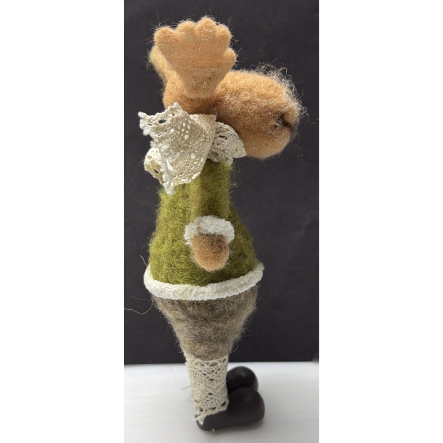 Felt Plush Christmas Moose Standing Green Sweater Lace Scarf Leggings As Is