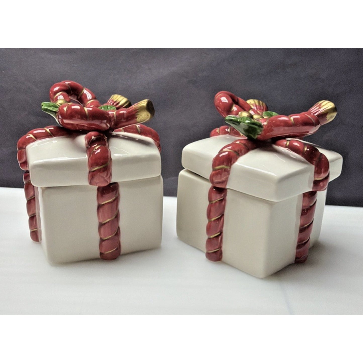Vtg Set of 2 Fitz & Floyd Old World Santa Lid Box Gift Present Trinket Chrismas