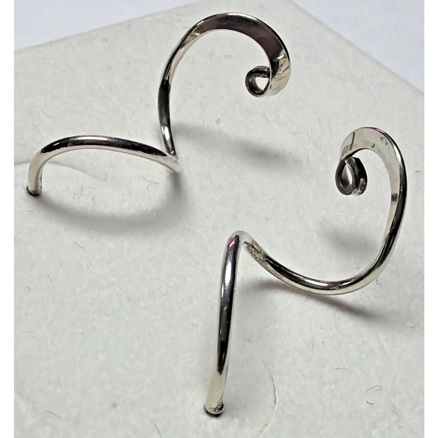Modernist Sterling Silver Spiral Ribbon Earrings Dangle Snake Coil Stud Post