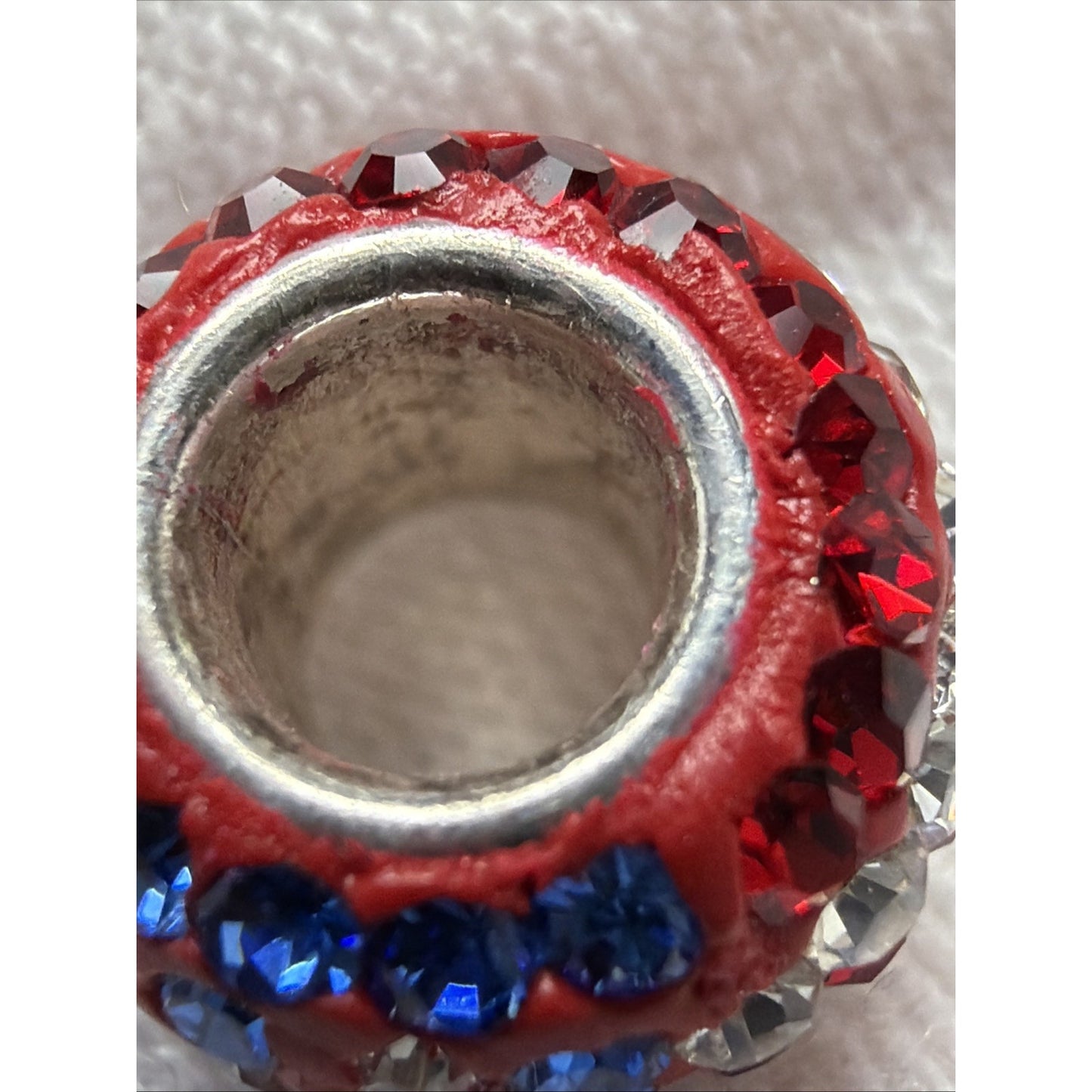 Vintage 925 Pave Crystal American Flag Bead Charm As Is