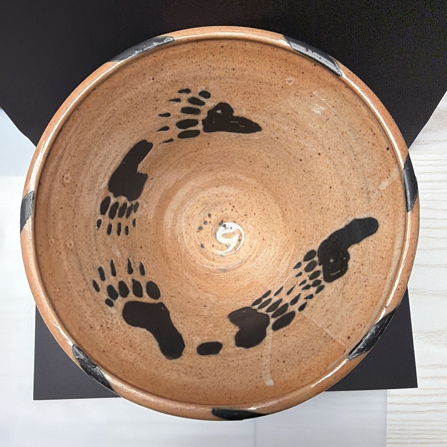 Martye Allen Pottery Sgraffito Wildlife Bowl Bear Family Footed Bear Paw Signed
