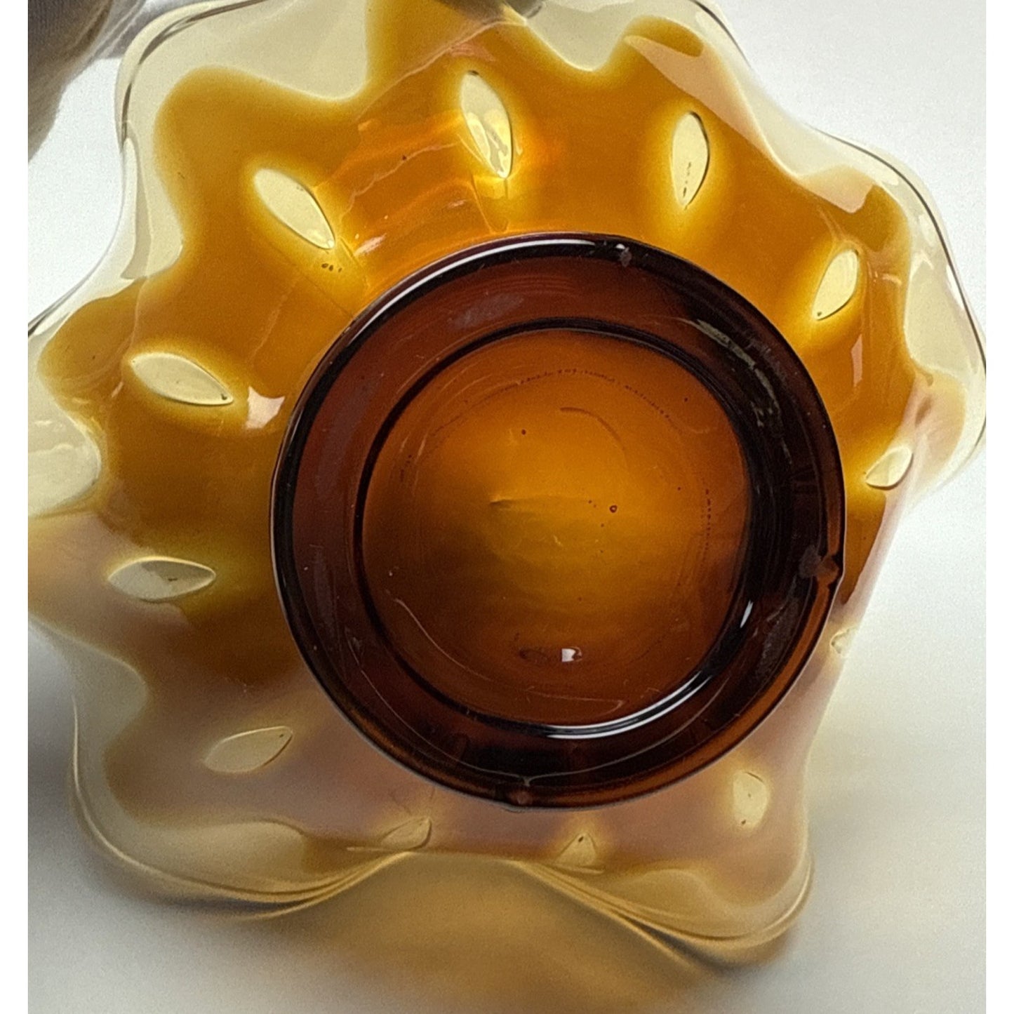 MCM Fostoria Art Glass Hawaiian Amber Brown Footed Ruffled Bowl