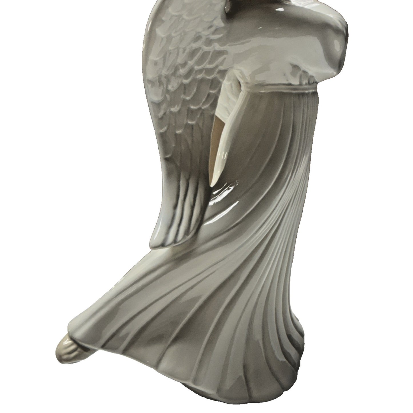 Vintage Atlantic Mold Ceramic Angel Playing Harp Hand Painted Glazed Large As Is