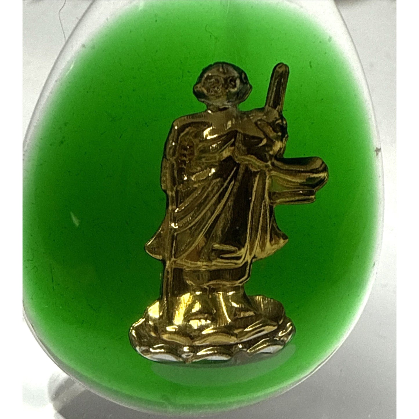 Vintage Green Lucite Resin Encased Gold Buddha 18k GP Amulet Pendant As-Is