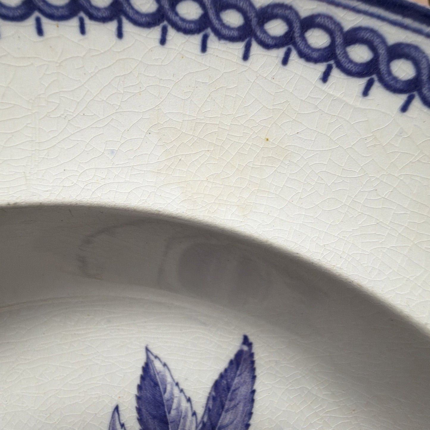 Antique Wedgwood Wild Rose Ironstone Blue Transferware Plate Bowl As Is