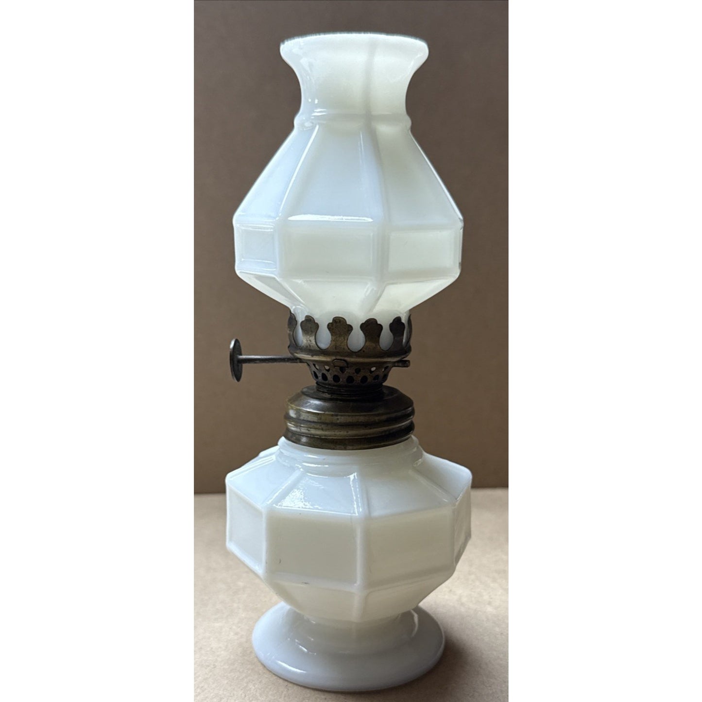 Antique Miniature Oil Lamp Mission Block Milk Glass As-Is