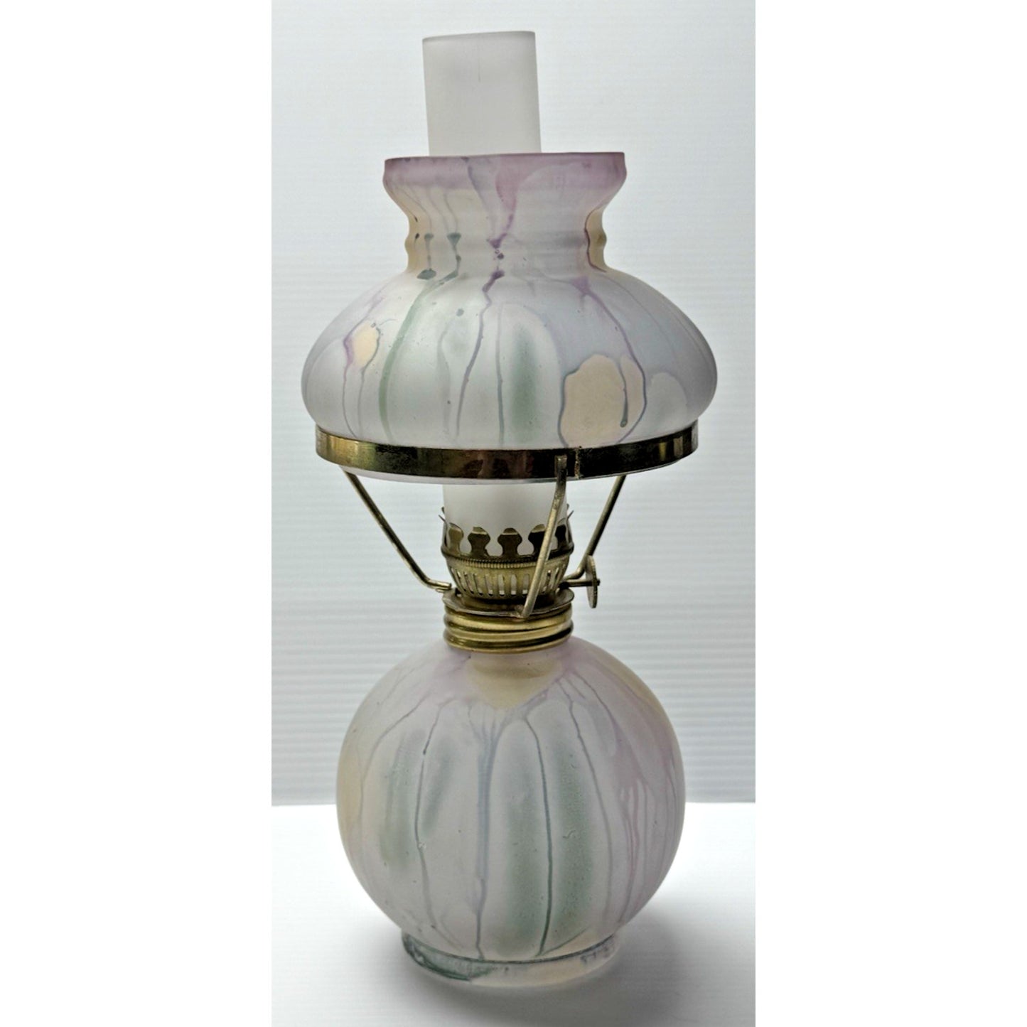 Art Nouveau Rueven Art Hand Painted Glass Miniature Oil Lamp As-Is