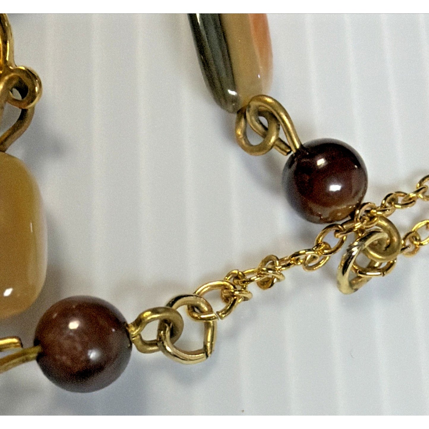 Vintage Multi Stone Necklace Gold Tone Agate Mother of Pearl Shell