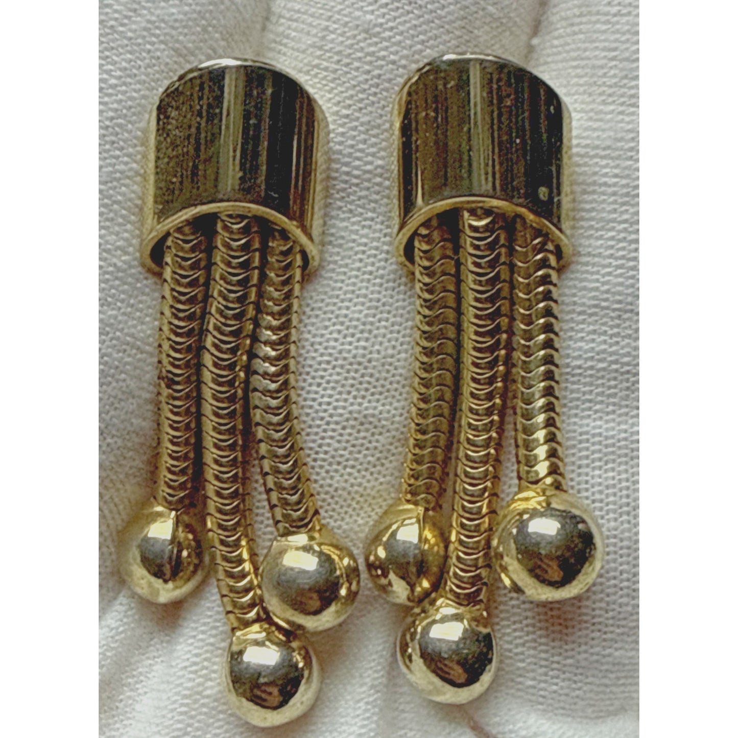 MCM Gold Tone Tassel Snake Clip On Earrings Bead Ball