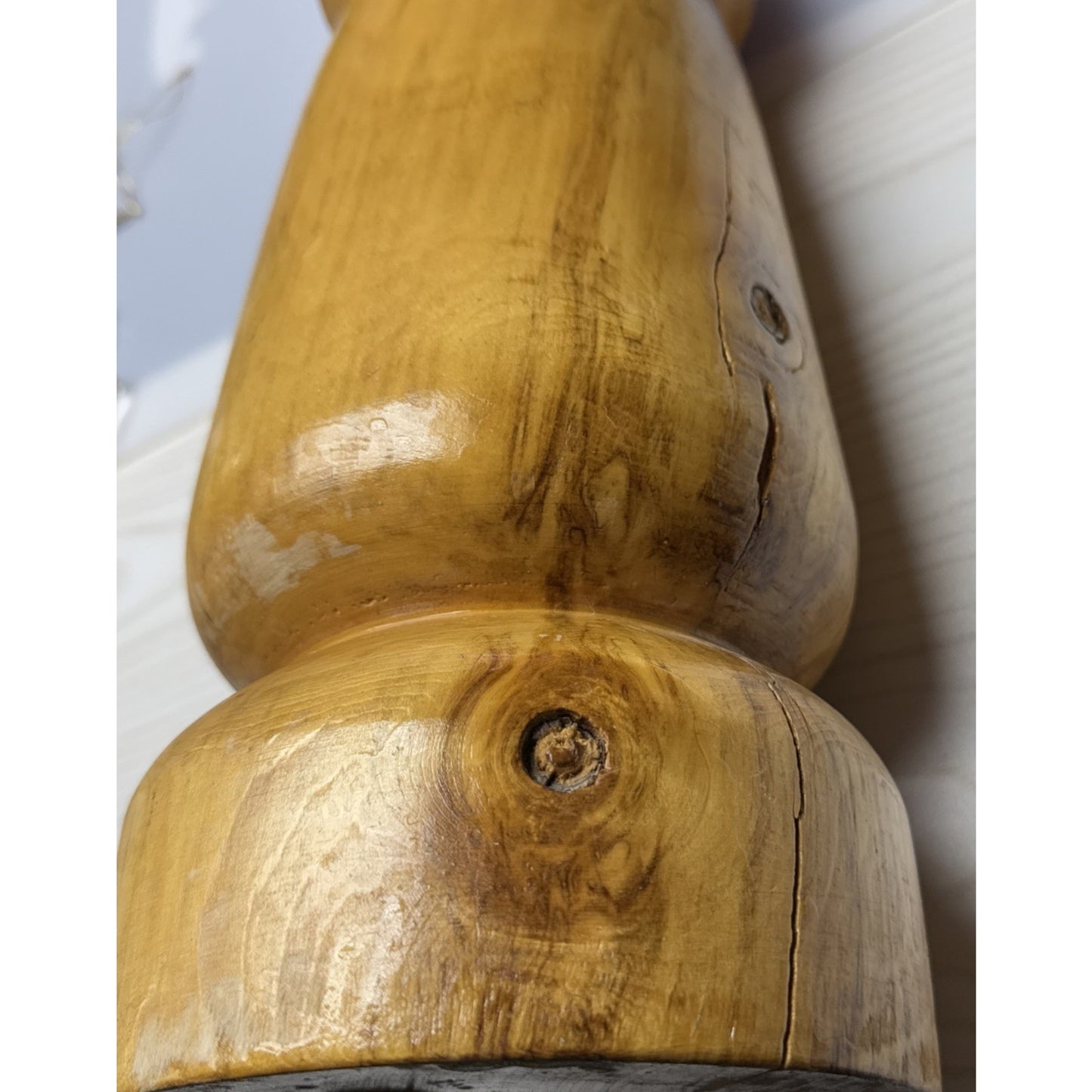 Vintage Wood Turned Table Lamp Burlwood Tall Flame Finial As Is Read