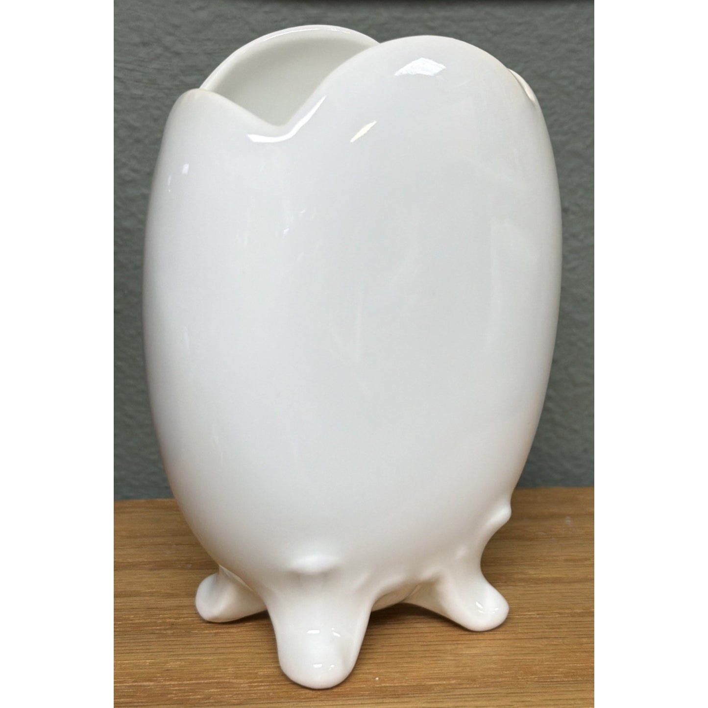 Vintage PM Bavaria Germany White Porcelain Vase Spooner Embossed Scalloped