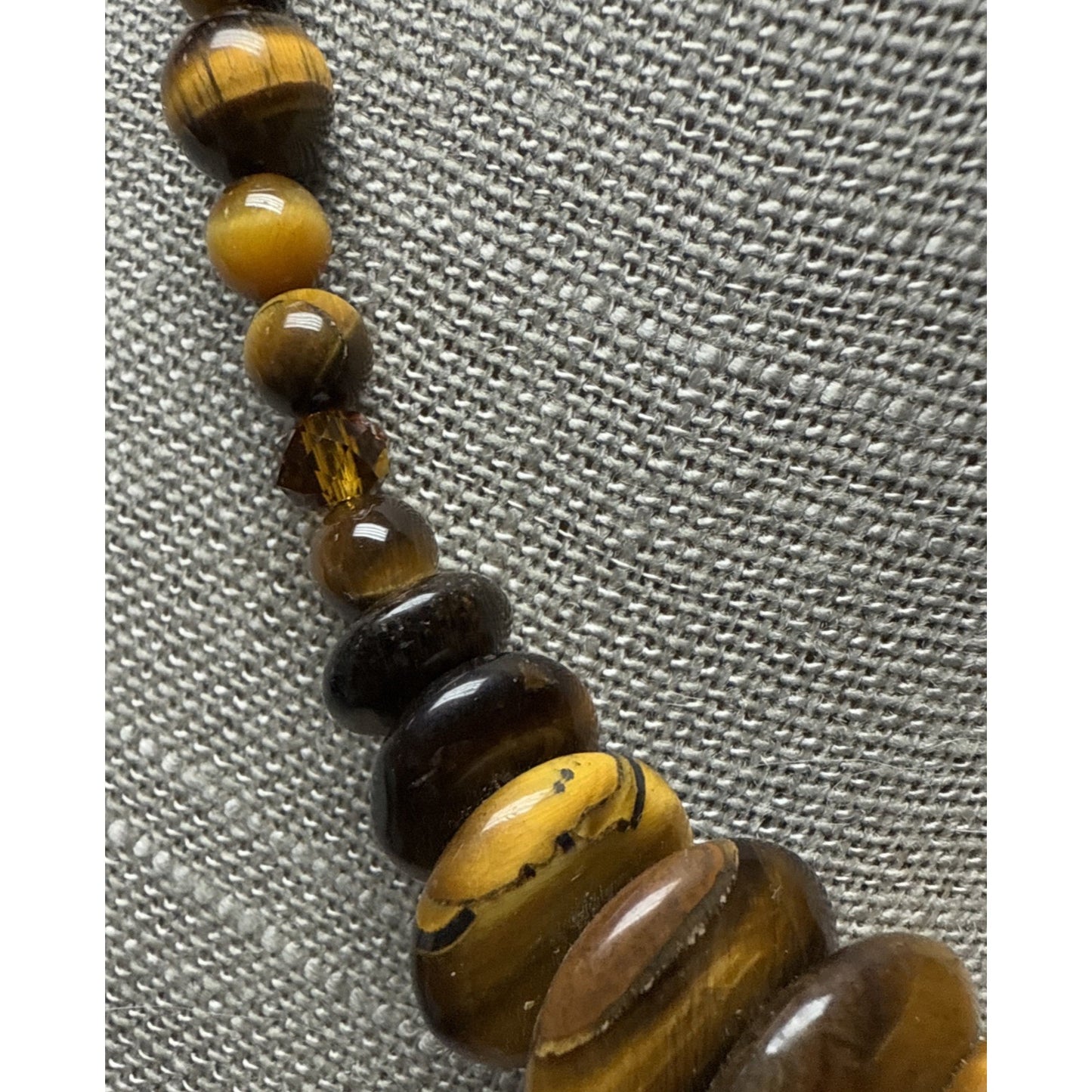 Vintage Tiger Eye Graduated Bead Collar Necklace Large Disc Toggle Layered As Is