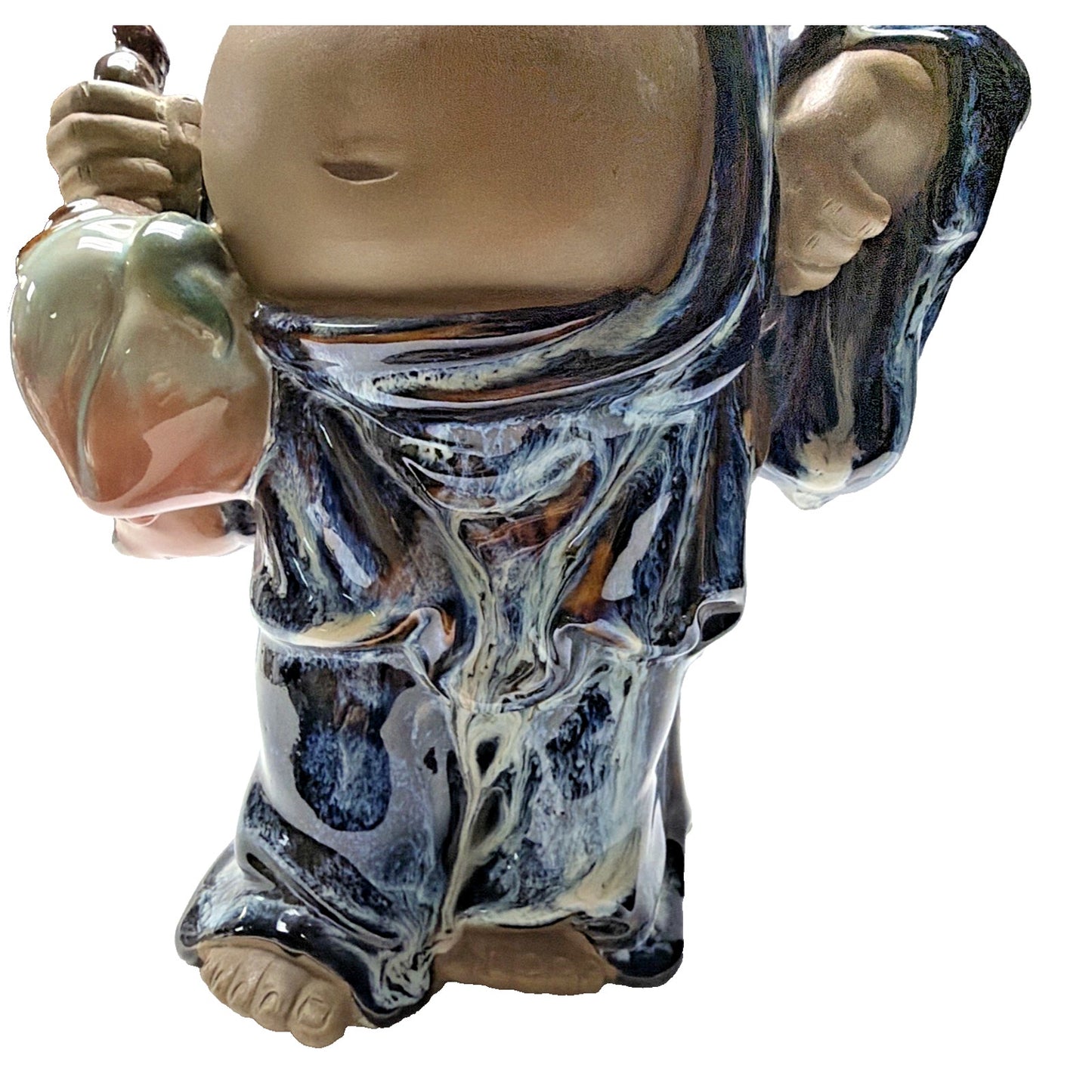 Shiwan Mudman Pottery Chinese Blue Flambe Glazed Happy Buddha Sculpture Hotei