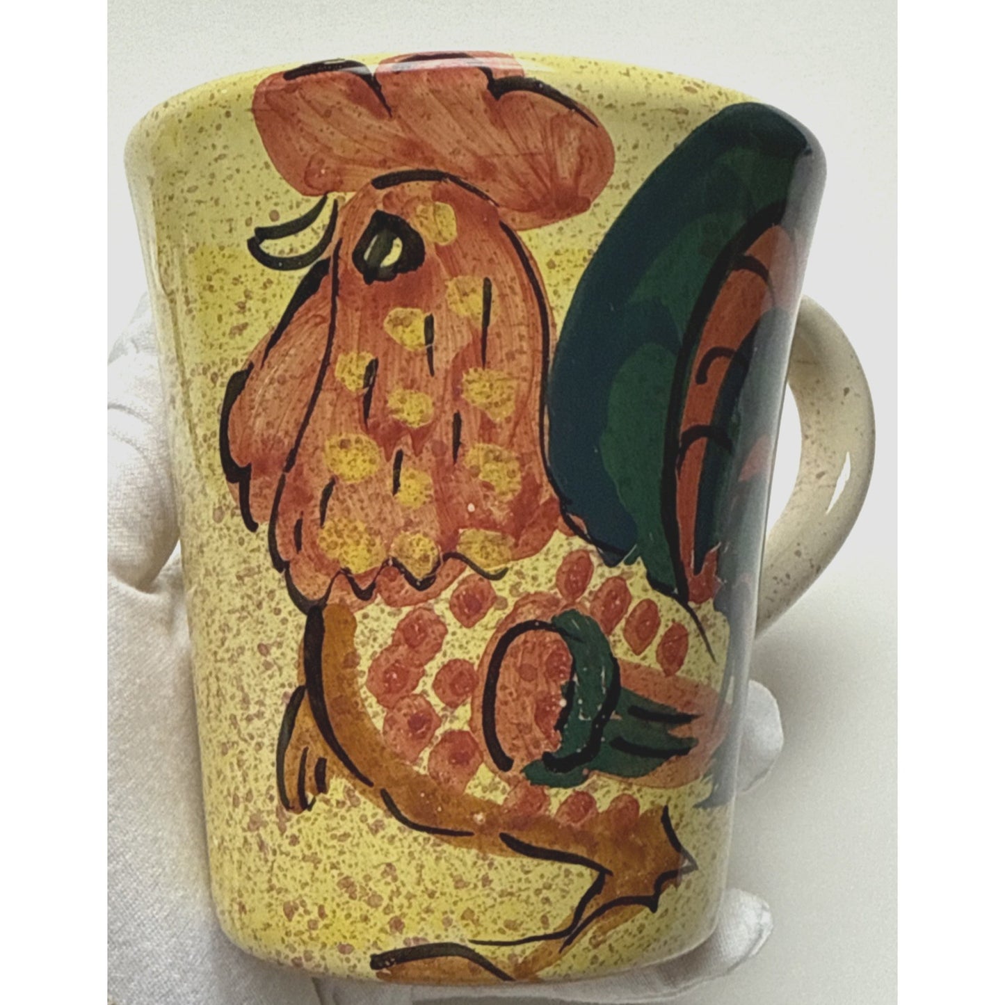 Vintage Lot of 2 Sara Hand Painted Rooster Mugs Italy Folk Art Farmhouse