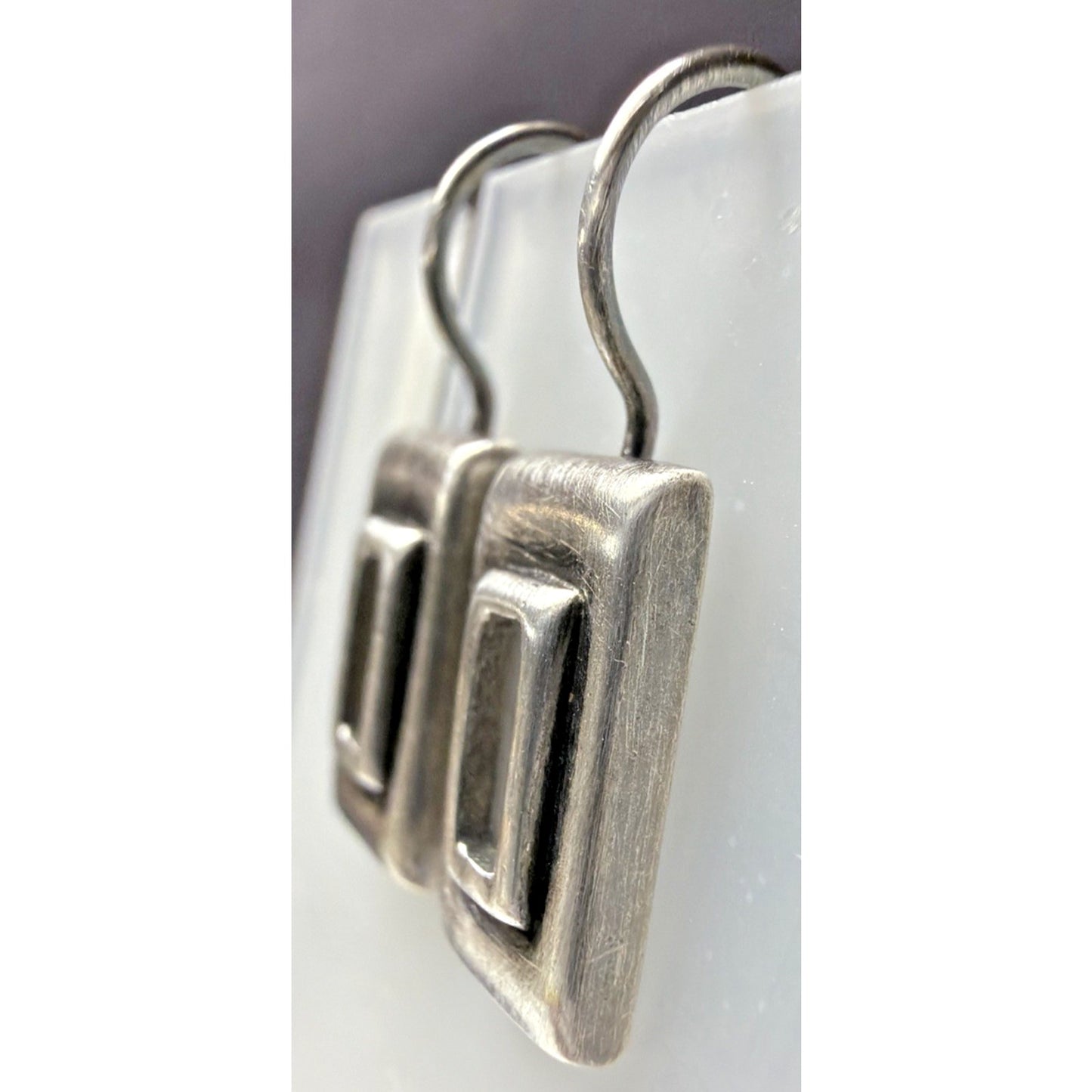 Vintage Sterling Silver 925 Modernist Rectangle Picture Frame Earrings Hook
