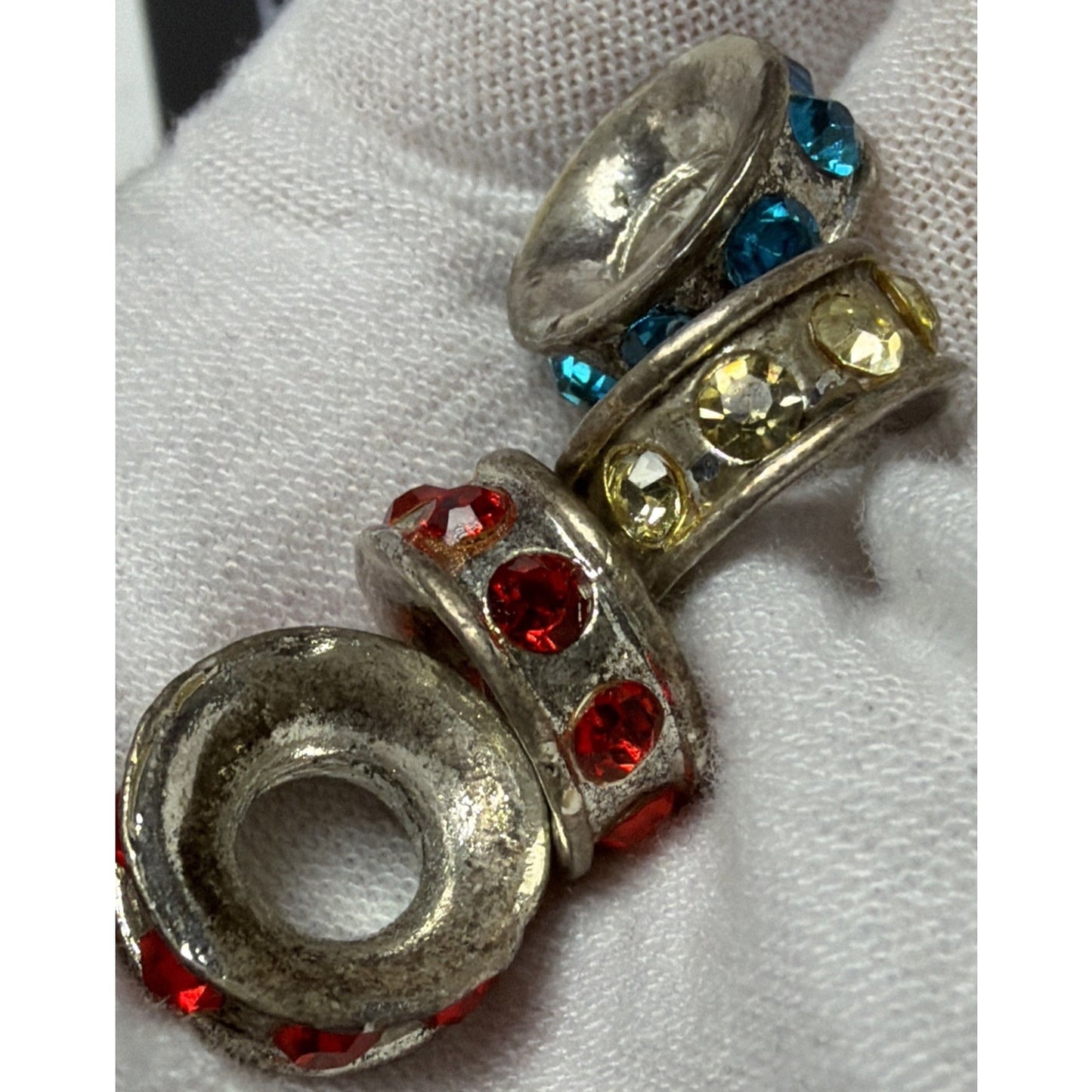 Vtg Lot of 5 Rhinestone Spacer Beads Floral Silver
