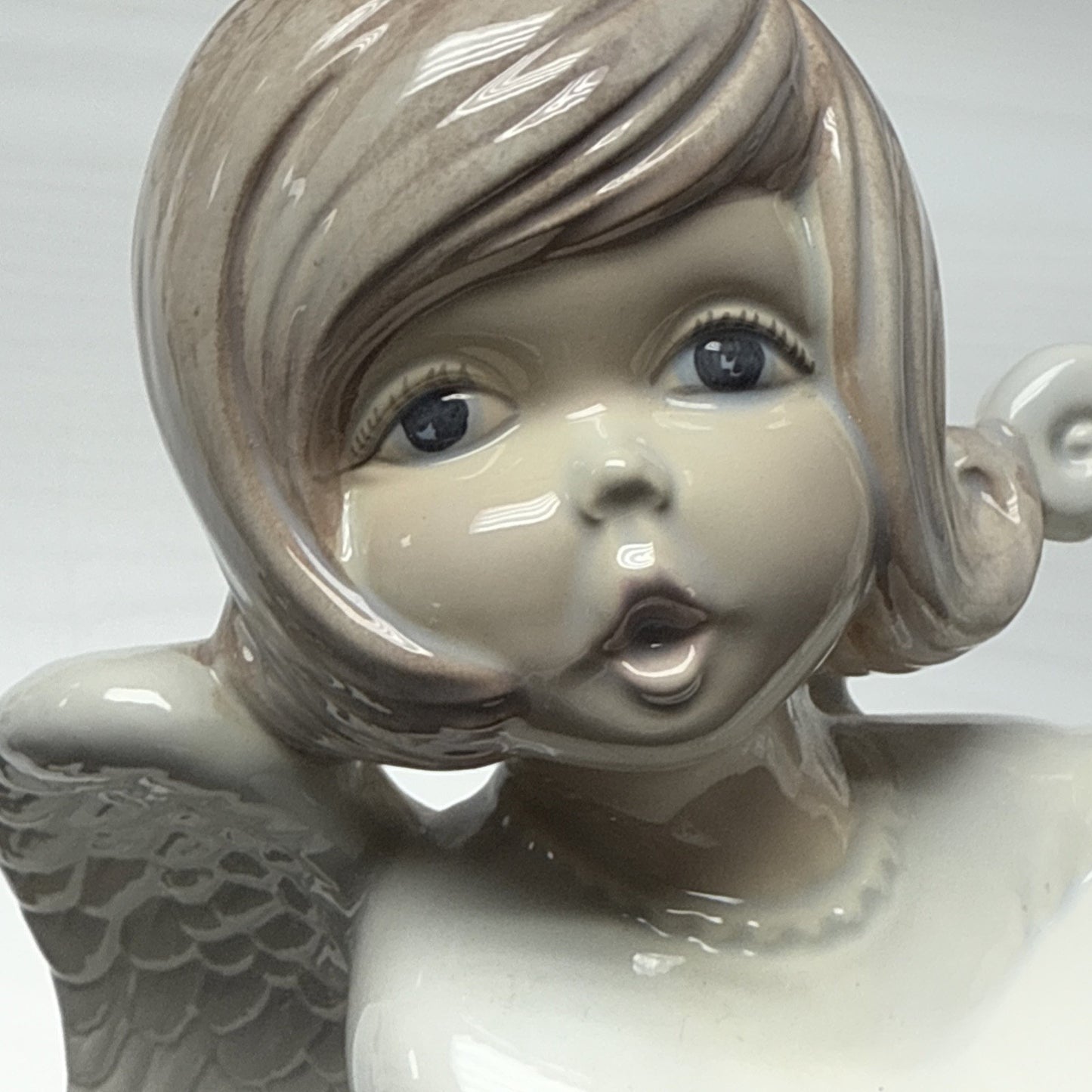 Vintage Atlantic Mold Ceramic Angel Playing Harp Hand Painted Glazed Large As Is