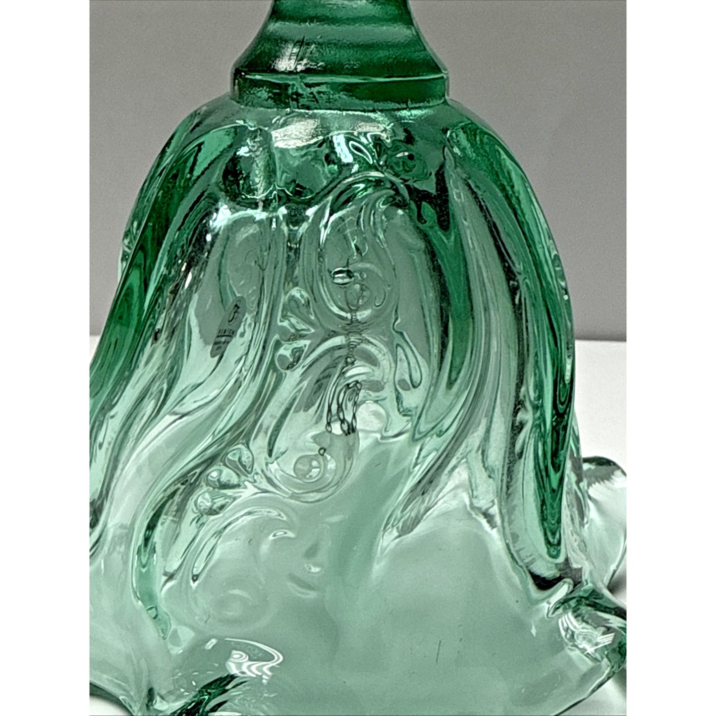 Vintage Fenton Glass Bell Sea Mist Green Pacific Swirl Ruffled Edge As Is