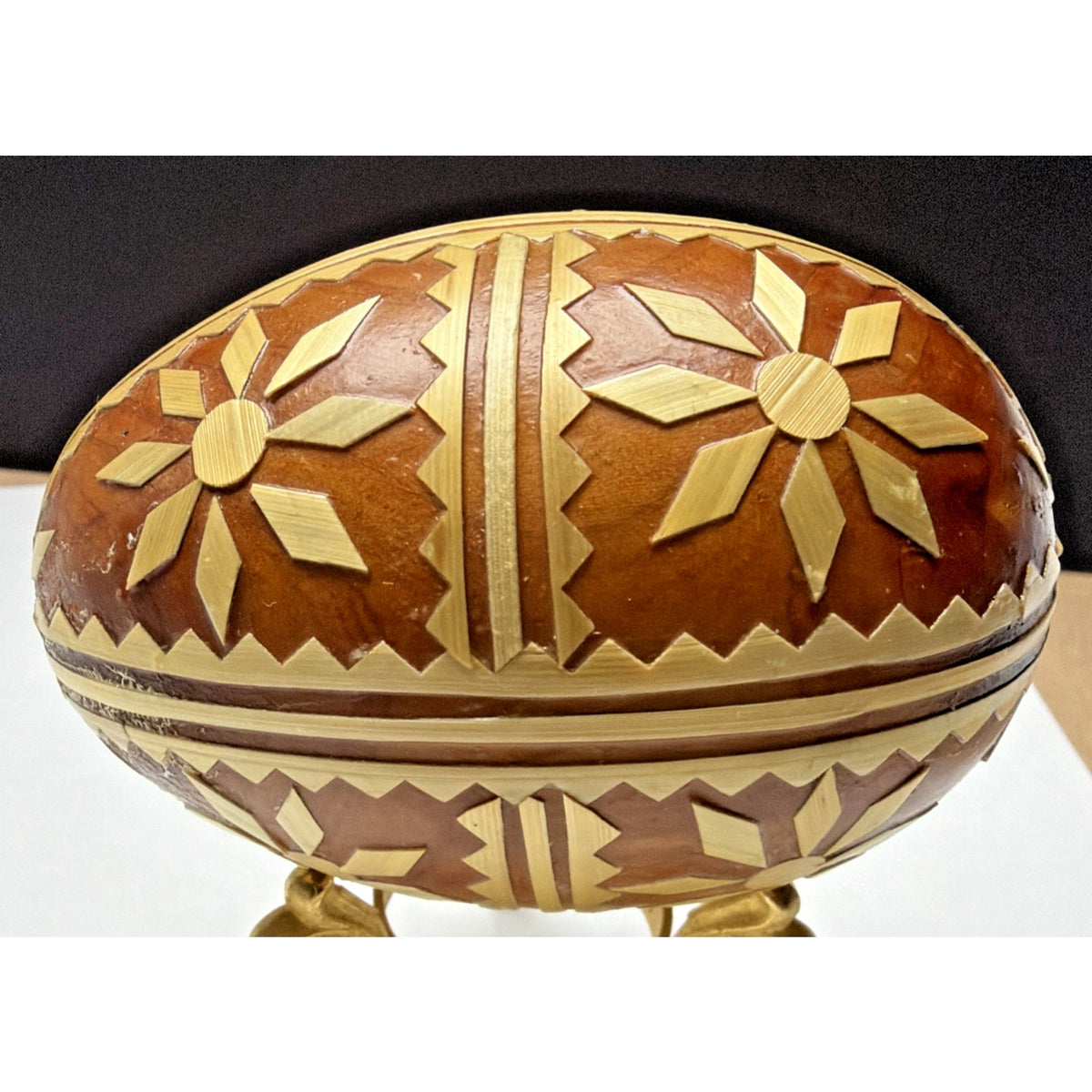 Pysanka Wooden Easter Egg Ukrainian Pysanky Carved Straw Starburst Trypillian