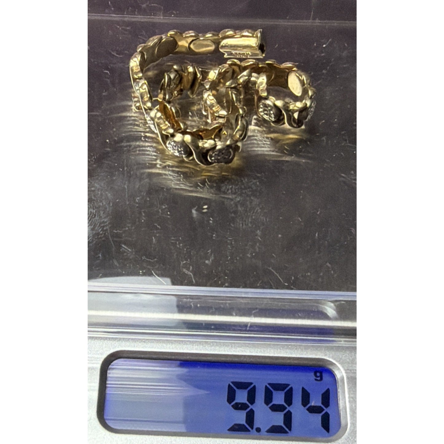 14k Yellow White Gold Diamond Cut XO Link Bracelet Stampato Turkey 9.92 grams