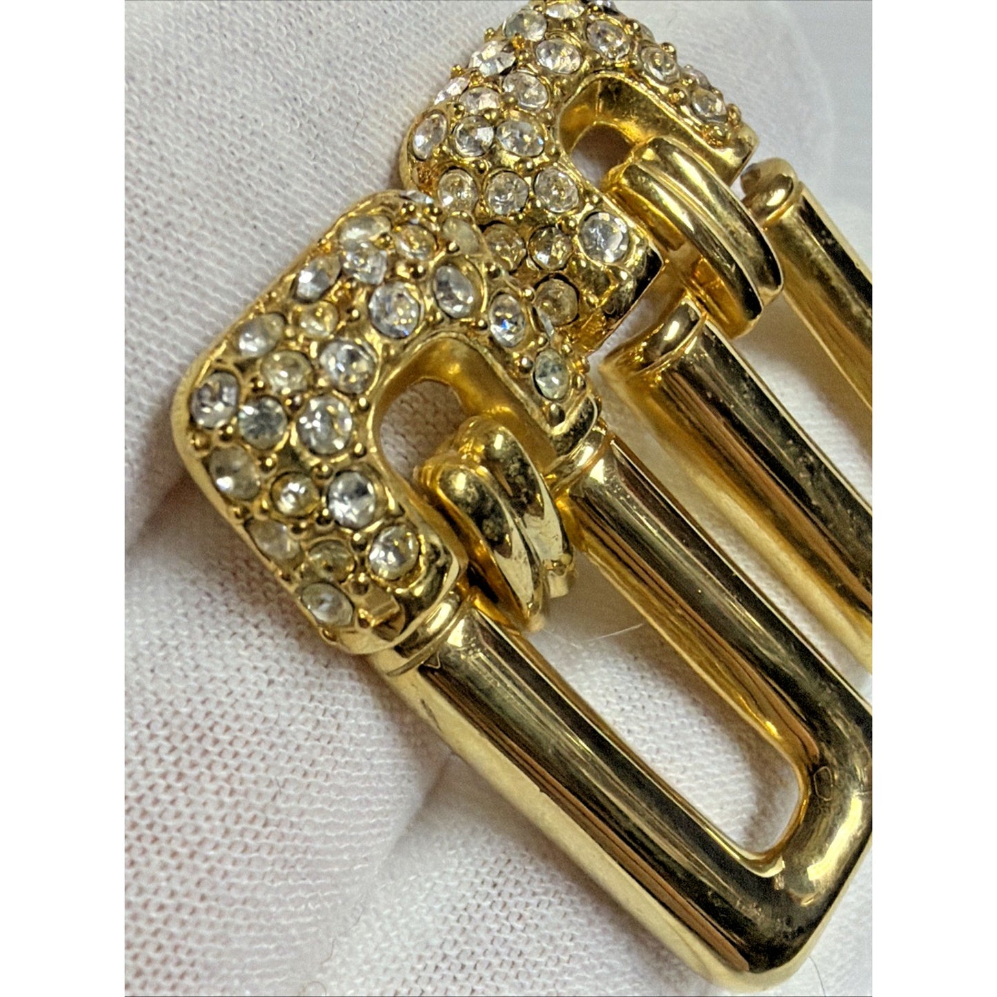 Vintage Park Lane Gold Tone Pave Rhinestone Door Knocker Post Earrings Modernist