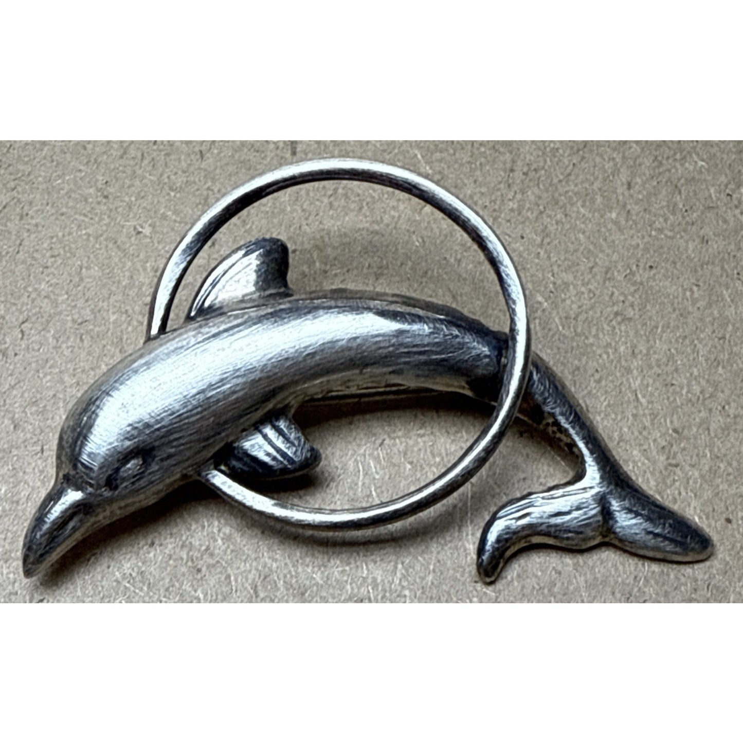 Vintage GSJ Sterling Silver 925 Dolphin Brooch Pin Hoop Trick Large As-Is
