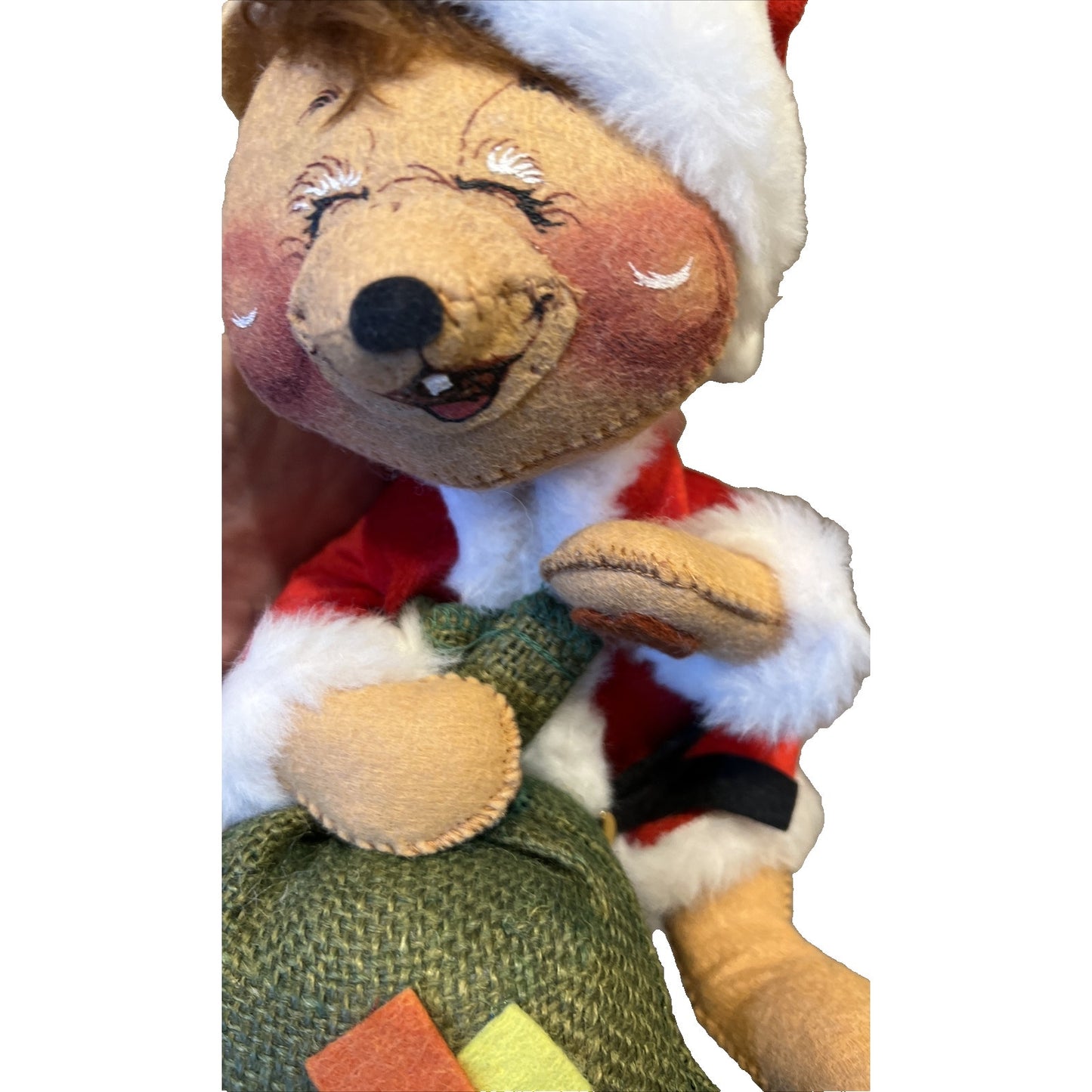 Vintage Annalee Doll Santa Bear Burlap Bag Jolly Christmas