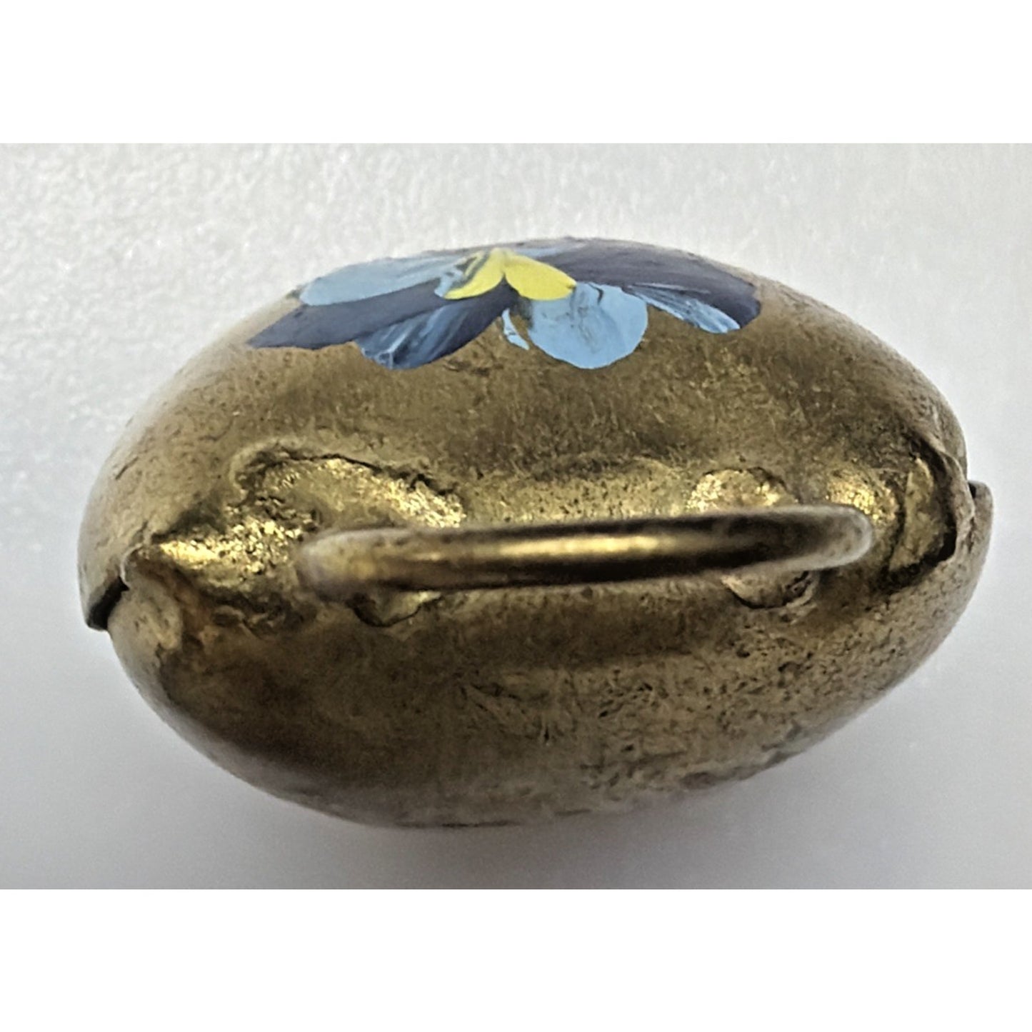 Vintage Gold Metal Brass Cow Bell Hand Painted Flower Blue Floral Liechtenstein