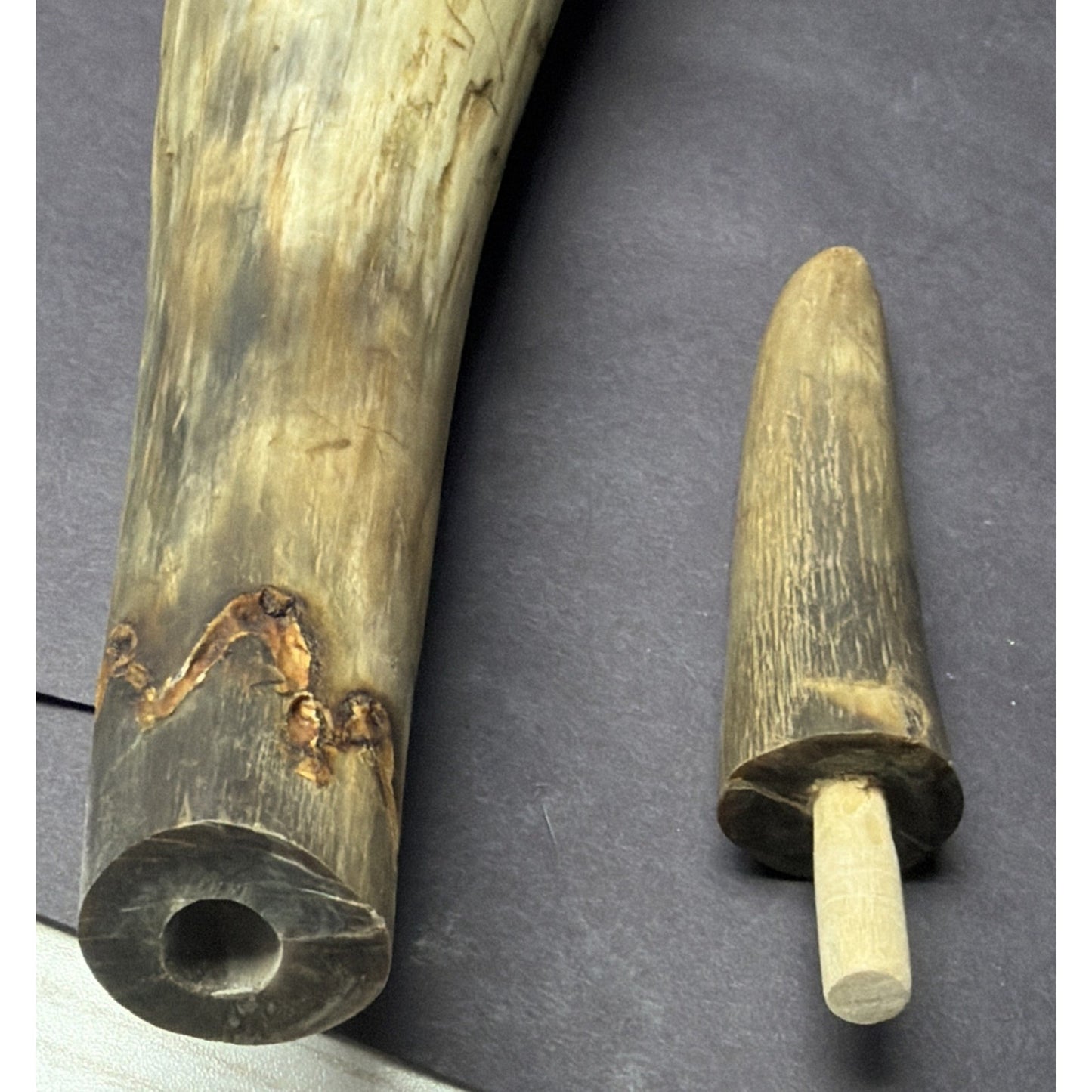 Old Powder Horn Vessel Branded Scrimshaw Engraved Symbols Initials As Is Read
