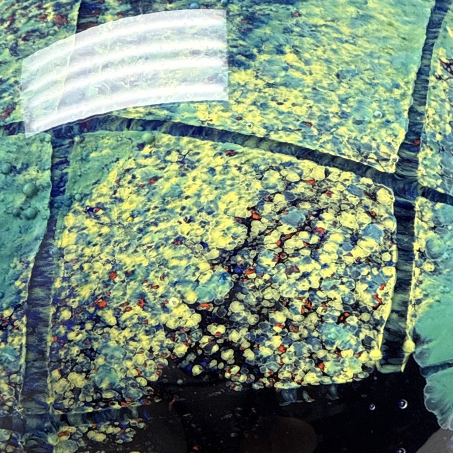 Vtg Art Glass Globe Paperweight Blue Green Confetti Hemisphere Mottled Bubbles