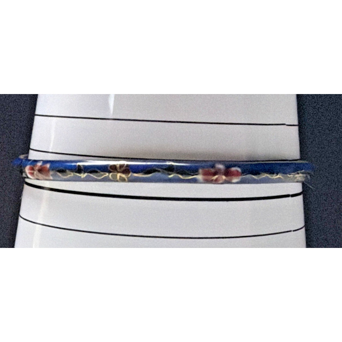 Vintage Chinese Cloisonne Floral Flower Bangle Bracelets Blue Enamel As Is