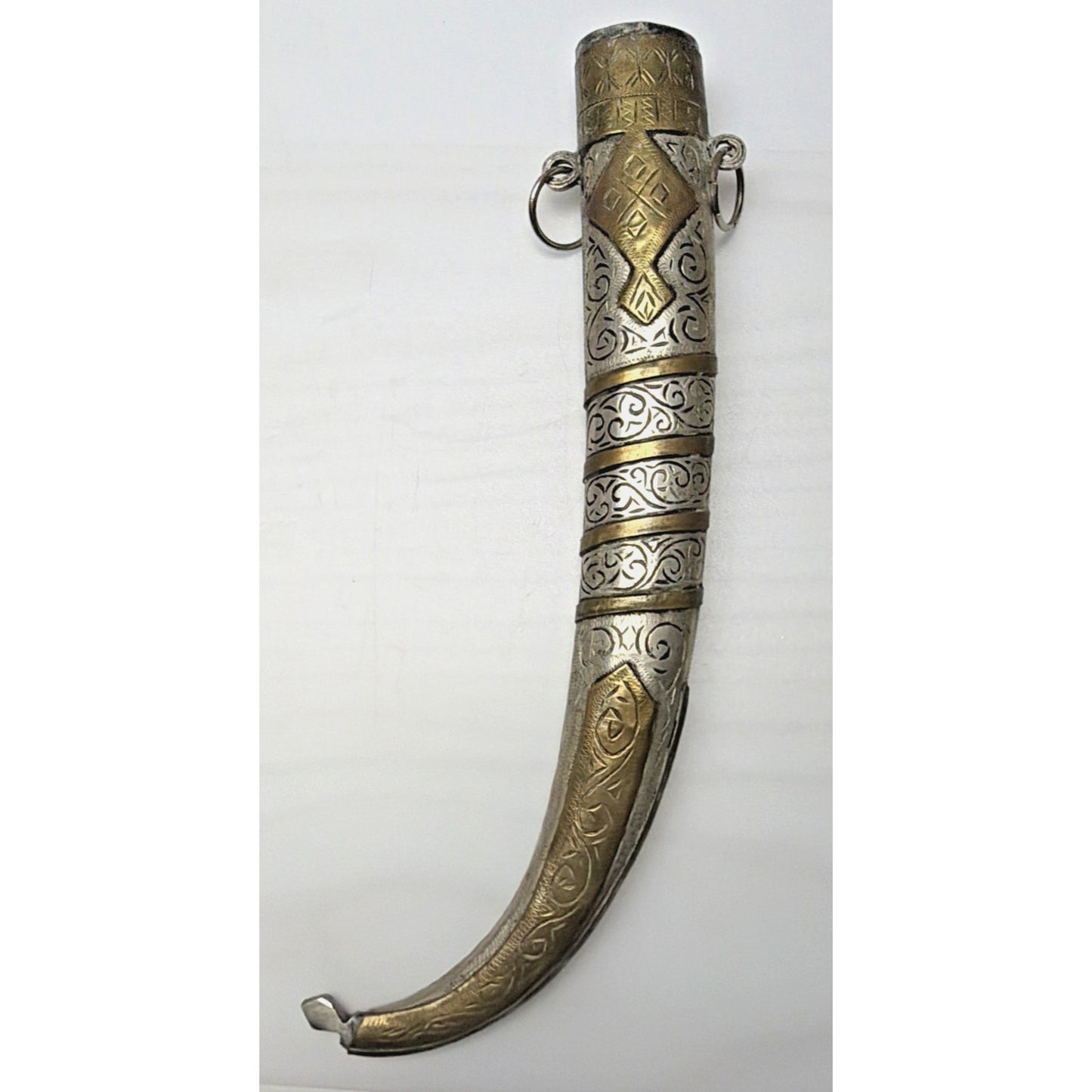 Old Moroccan Berber Islamic Dagger Sheath Only Silver Brass Inlay