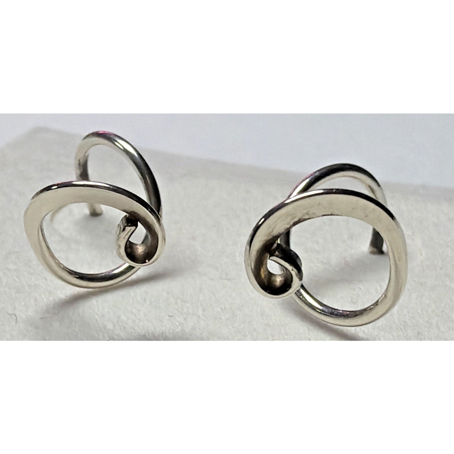 Modernist Sterling Silver Spiral Ribbon Earrings Dangle Snake Coil Stud Post