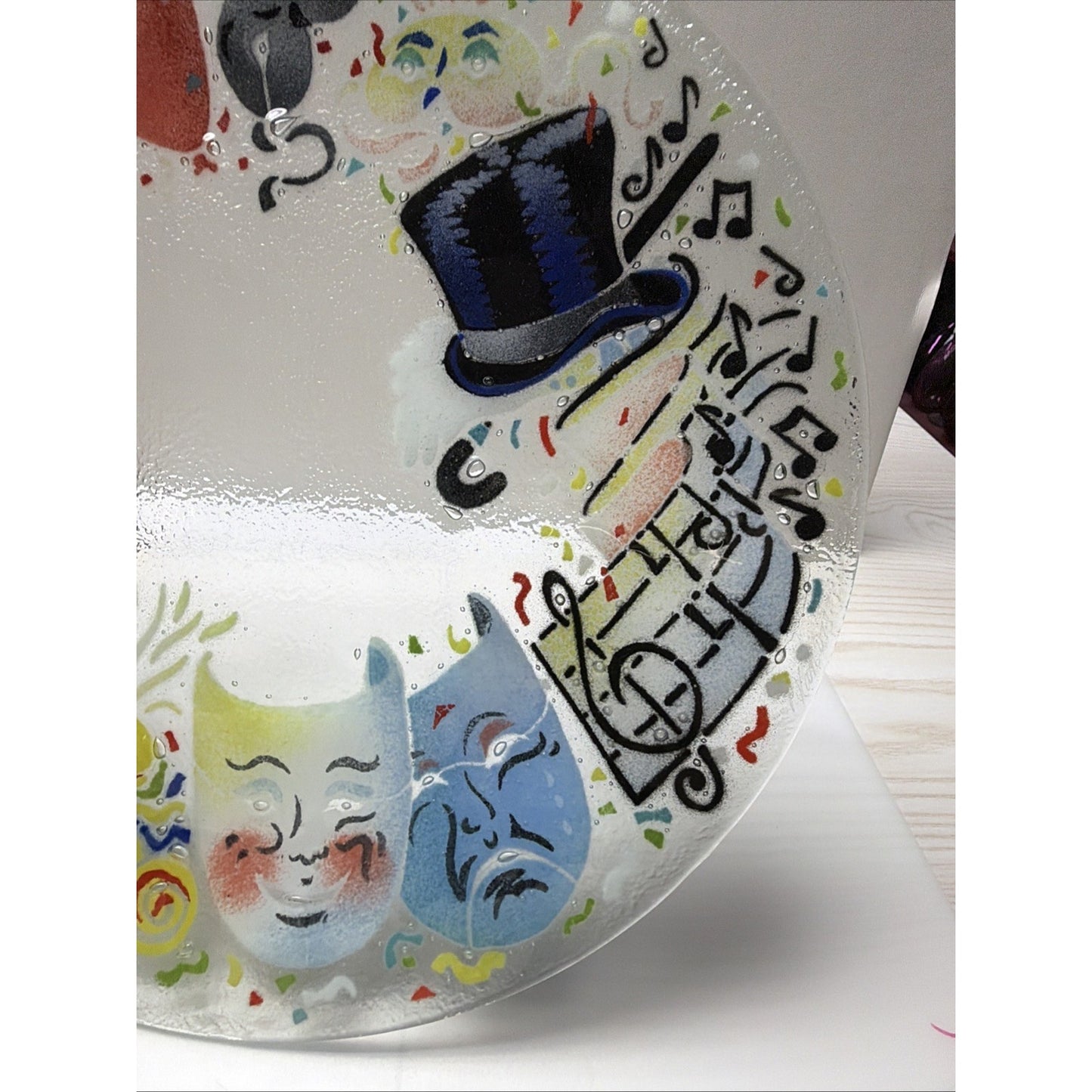 Peggy Karr Fused Art Glass Platter Celebration Comedy Tragedy Masks 14"