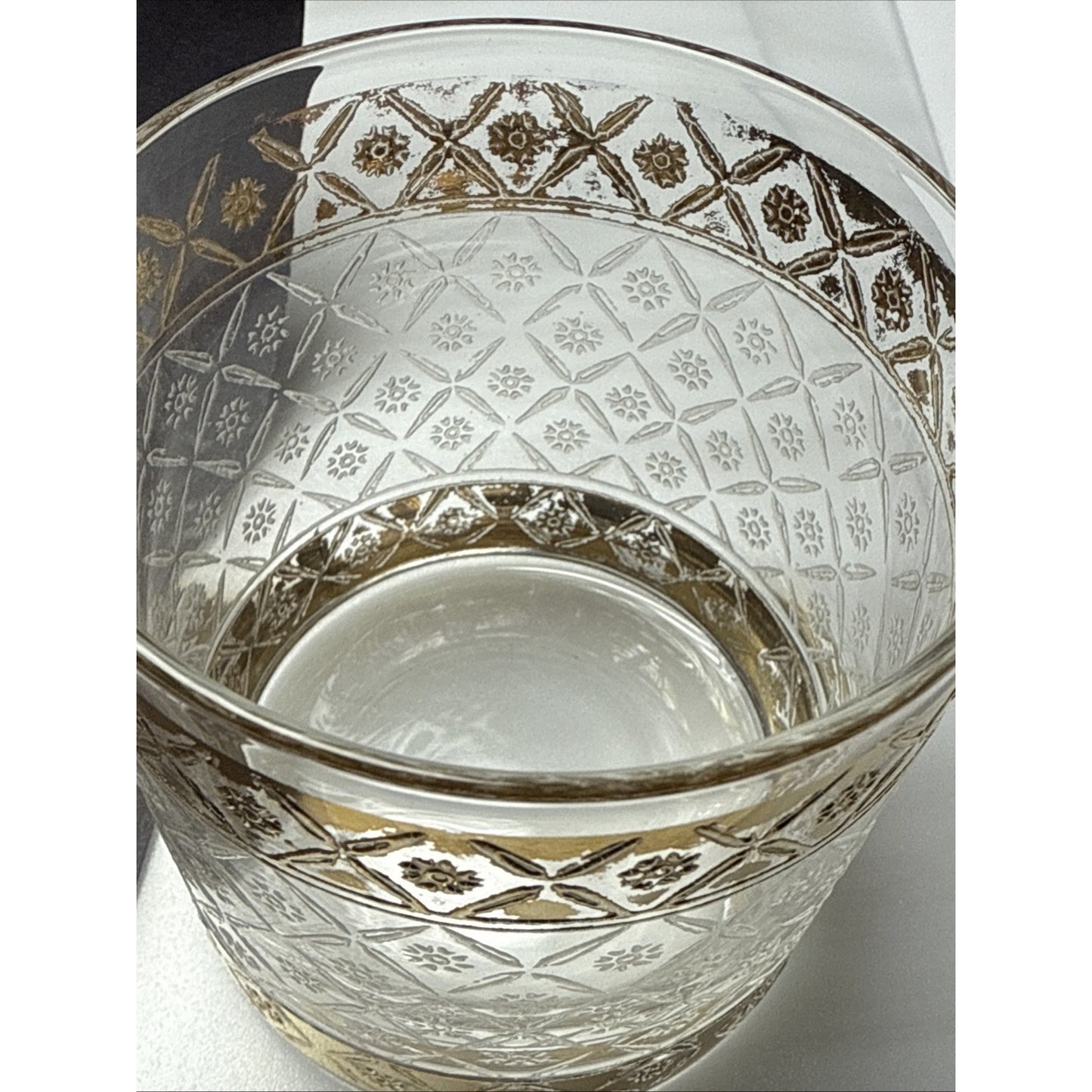 Vtg Lot of 2 Culver Glass Scintilla Village Old Fashioned Glass Rocks Gold As Is