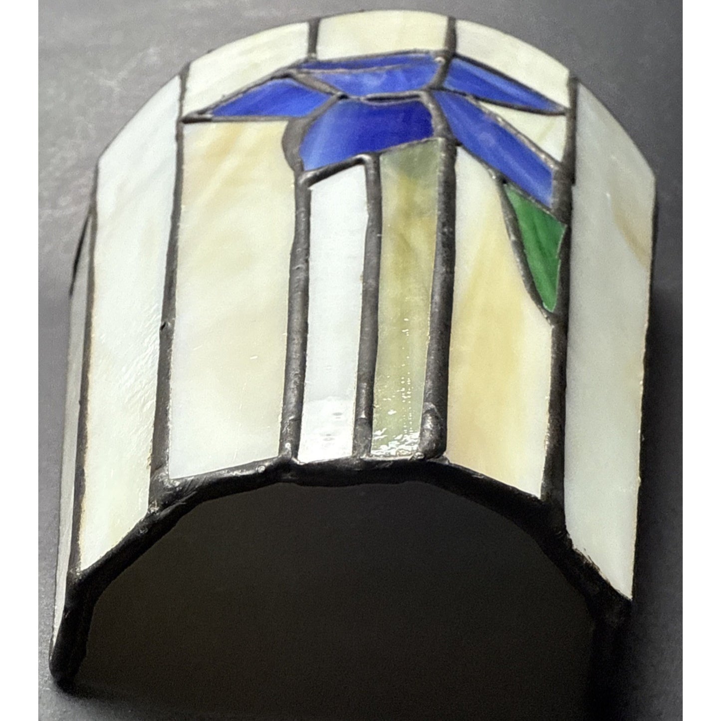 Stained Glass Iris Lily Flower Wall Sconce Light Lamp Shade Dark Blue Slag