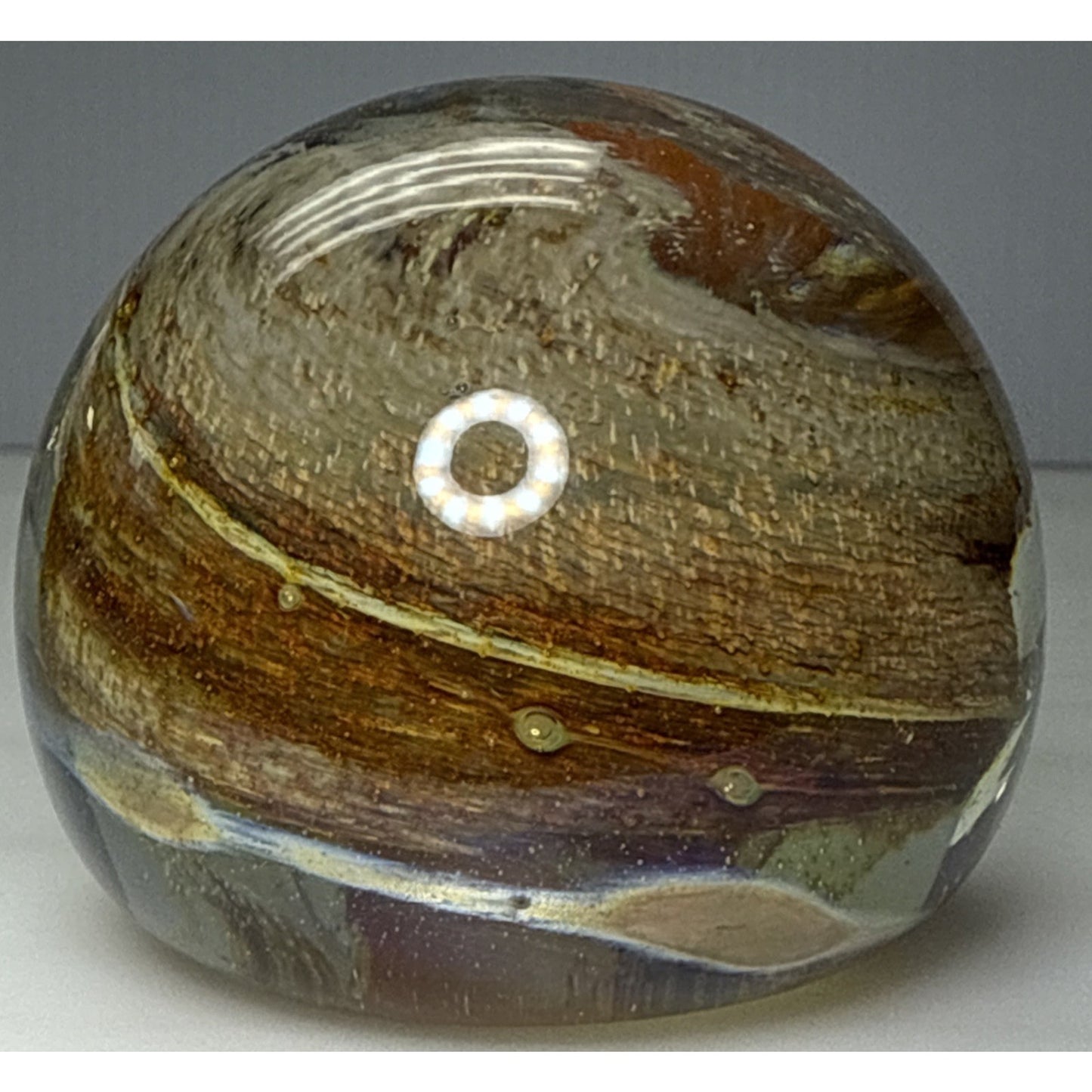 Vtg Isle of Wight Gold Orange Flame Iridescent Art Glass Paperweight Abstract