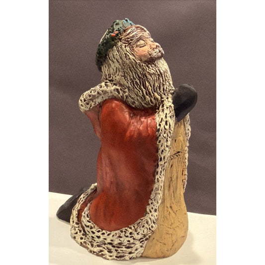 Vintage JJW Santa Figurine Knees Praying Hand Painted Resin