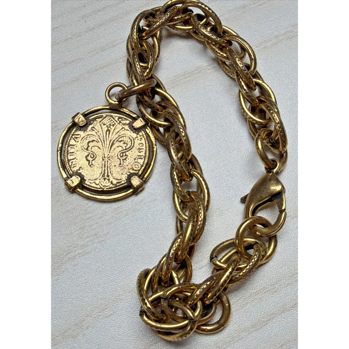 Vintage Coin Charm Bracelet Statement Medallion Florin Saint Jean Baptiste