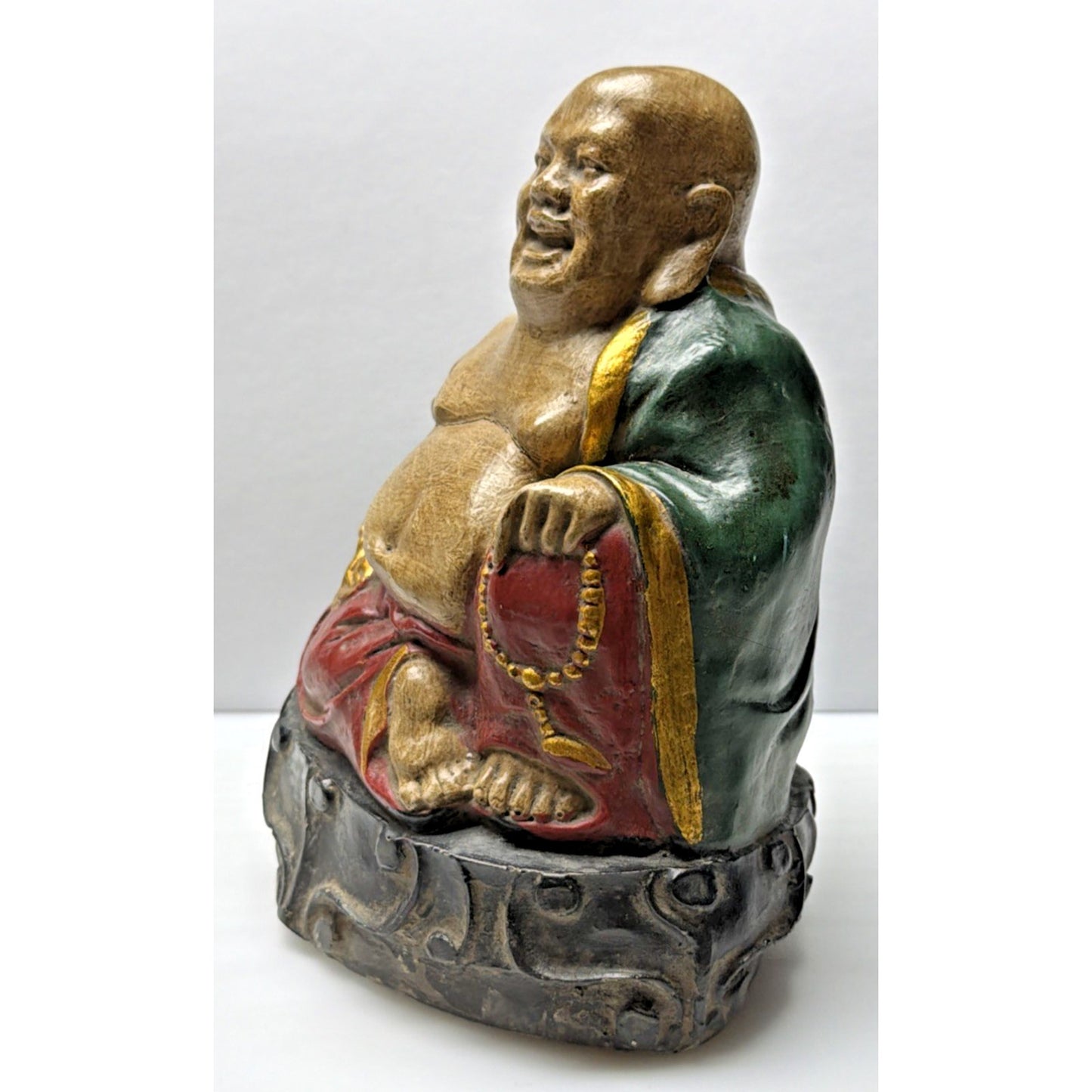 Vintage Ceramic Happy Laughing Fat Buddha Hand Painted Beads Base As Is