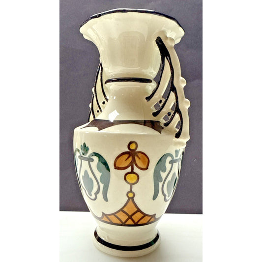 Art Deco Czech Art Pottery Bohemian Double Handle Vase Hand Painted